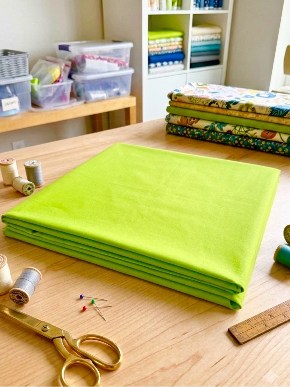 6.5 Yards lime green 100% Cotton fabric